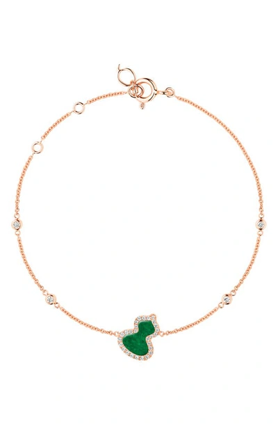 Qeelin Wulu Jade & Diamond Pendant Bracelet In Rose Gold