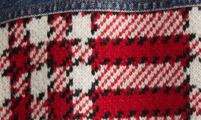 Shop Undercover Mixed Media Rigid Denim & Plaid Wool Knit Jacket In Indigo