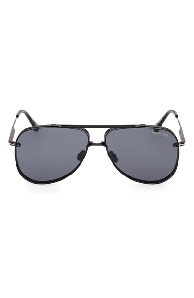 Shop Tom Ford Leon 62mm Pilot Sunglasses In Shiny Black / Smoke