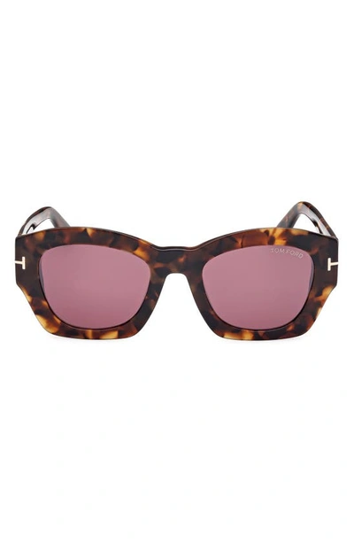 Shop Tom Ford Guilliana 52mm Geometric Sunglasses In Shiny Dark Havana / Bordeaux