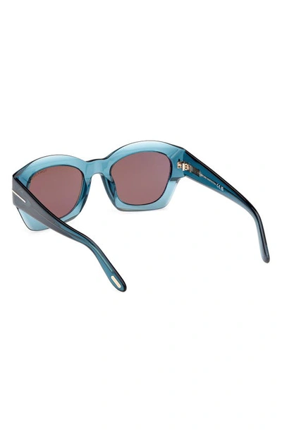 Shop Tom Ford Guilliana 52mm Geometric Sunglasses In Shiny Aqua / Roviex Mirror