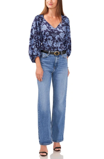 Shop Vince Camuto Floral Print Top In Classic Navy
