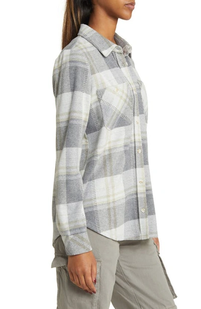 Shop Thread & Supply Plaid Knit Shirt Jacket In Grey Beige Combo Plaid