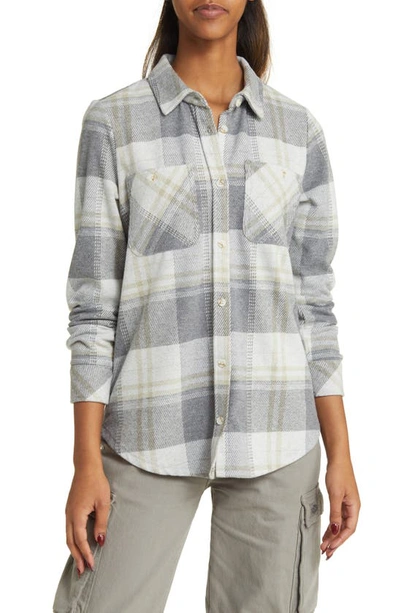 Shop Thread & Supply Plaid Knit Shirt Jacket In Grey Beige Combo Plaid