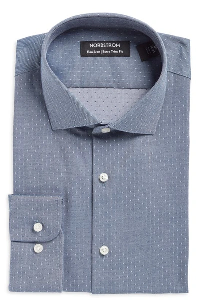 Shop Nordstrom Extra Trim Fit Non-iron Microdot Cotton Dress Shirt In Navy - White Jinx Dots