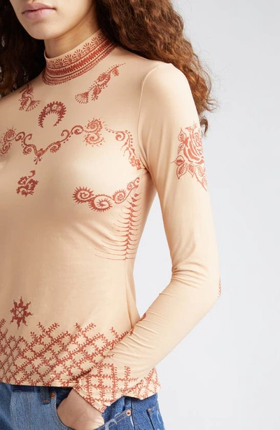 Shop Marine Serre Henna Print Second Skin Knit Top In Pink