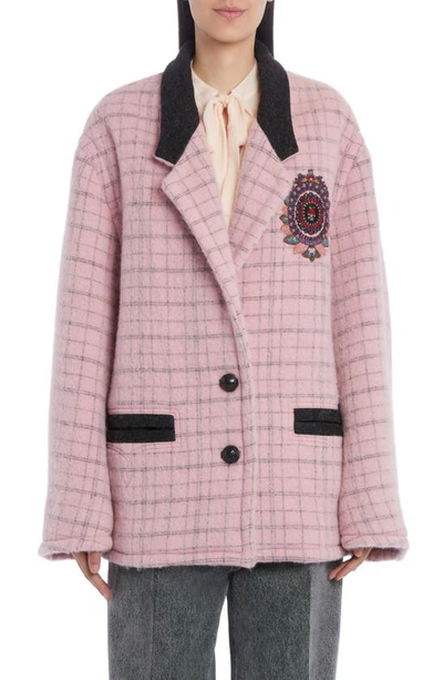 Shop Etro Windowpane Check Wool Blend Jacket In Pink