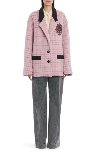 Shop Etro Windowpane Check Wool Blend Jacket In Pink