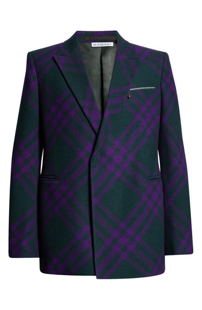 Shop Burberry Check Double Breasted Virgin Wool Sport Coat In Deep Royal Ip Check