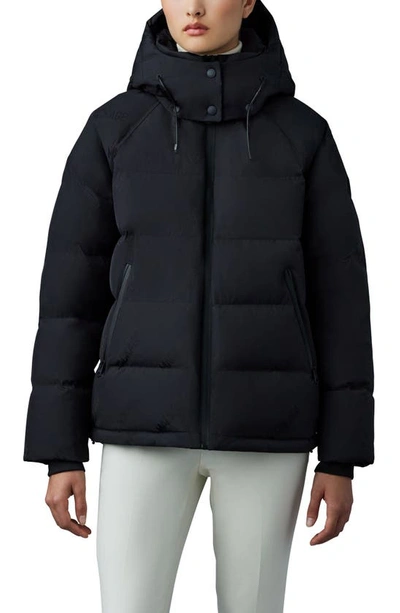 Shop Mackage Edana City Mg Logo Jacquard 800 Fill Power Down Puffer Coat With Removable Hood In Black