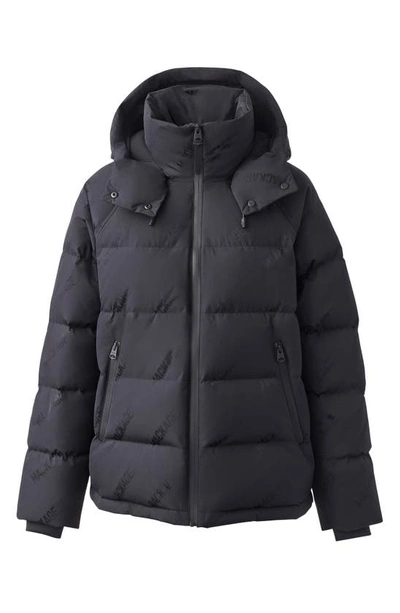 Shop Mackage Edana City Mg Logo Jacquard 800 Fill Power Down Puffer Coat With Removable Hood In Black