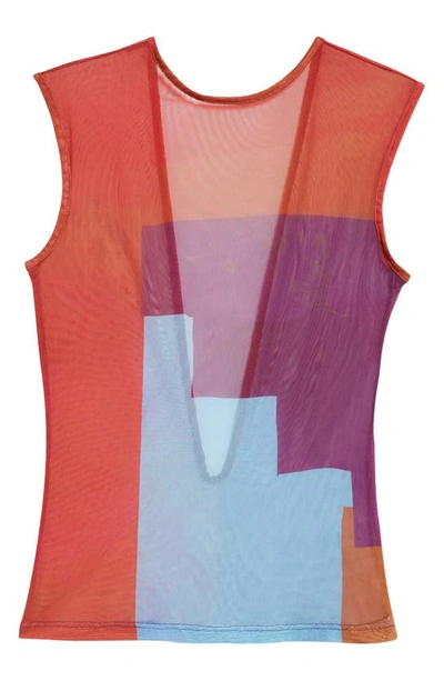 Shop House Of Aama Night Sky Colorblock Mesh Sleeveless Top In Blue Maroon