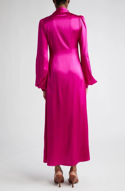 Shop House Of Aama Becca Pussybow Long Sleeve Silk Charmeuse Dress In Raspberry