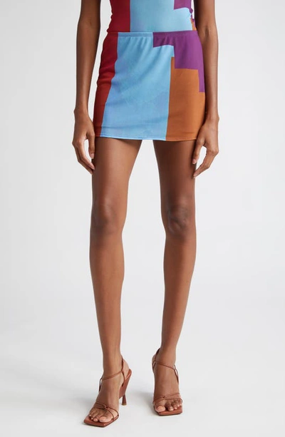 Shop House Of Aama X Gianni Lee Night Sky Print Stretch Mesh Skirt In Blue Maroon