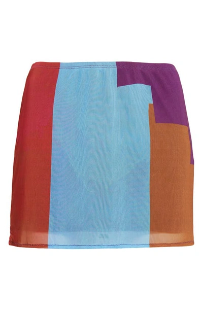 Shop House Of Aama X Gianni Lee Night Sky Print Stretch Mesh Skirt In Blue Maroon