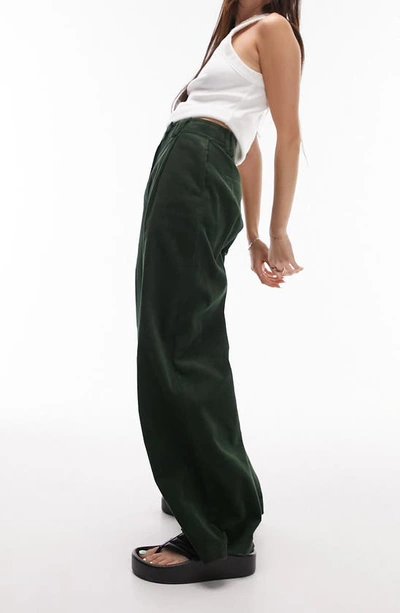 Shop Topshop High Waist Cotton Wide Leg Trousers In Dark Green