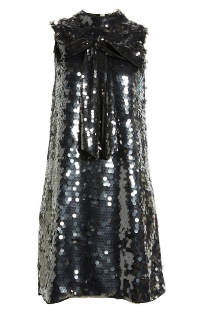 Shop Ciebon Anita Bow Paillette Sequin Sleeveless Mini Shift Dress In Black