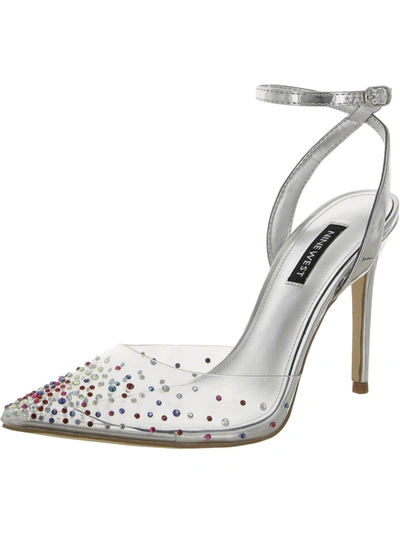 Shop Nine West Womens Faux Leather Embossed Pumps In Silver