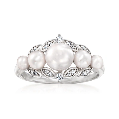 Ross-simons 3-6.5mm Cultured Pearl Ring With . Diamonds In Sterling Silver In White