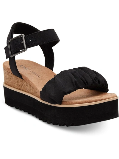 Shop Toms Diana Womens Ruched Buckle Wedge Sandals In Black