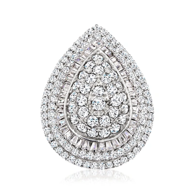 Ross-simons Round And Baguette Cz Cocktail Ring In Sterling Silver In White