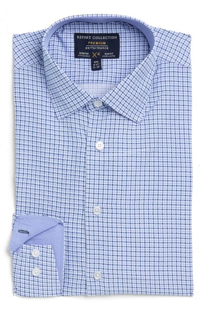 Shop Report Collection 4-way Houndstooth Print Performance Sport Shirt In 40 Blue