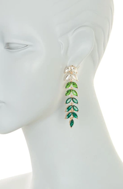Shop Cara Leaf Ombré Crystal Linear Drop Earrings In Green