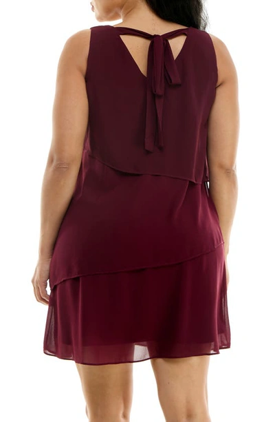Nina Leonard Sleeveless Tiered Chiffon Shift Dress In Deep Wine