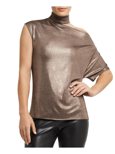 Shop H Halston Womens Metallic Mock Neck Blouse In Gold