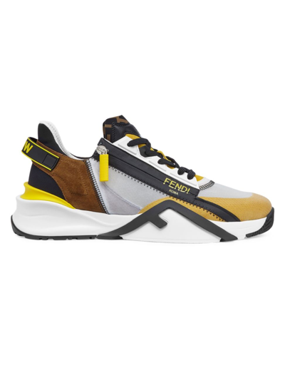 Shop Fendi Men's  Flow Low-top Sneakers In White Yellow