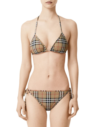 Shop Burberry Women's Archive Check Bikini Set In Archive Beige