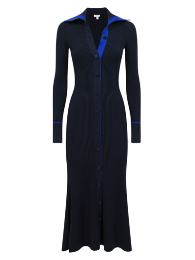 Shop Reiss Women's Millie Rib-knit Henley Midi Dress In Navy Blue