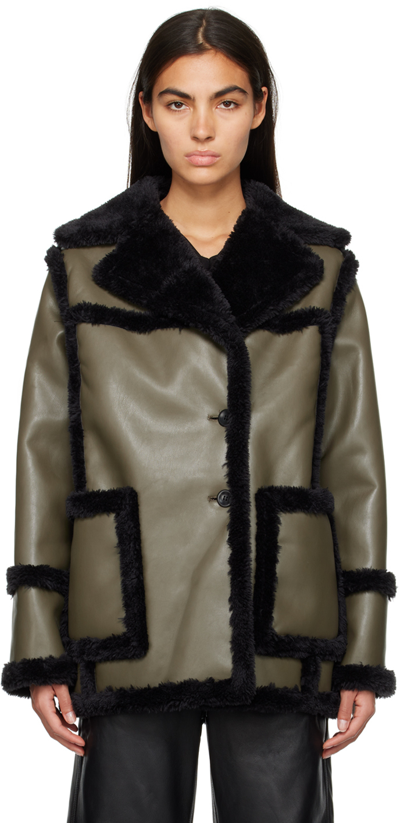 Shop Proenza Schouler Khaki Patch Pocket Faux-leather Jacket In 394 Wood/black