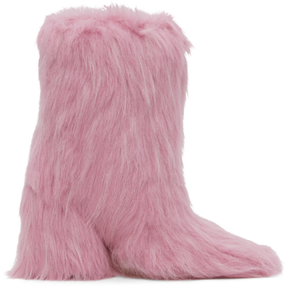 Shop Msgm Pink Furry Boots In 12 Pink