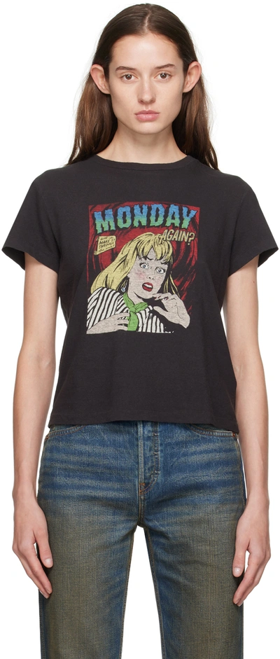 Shop Re/done Black 'monday Again' T-shirt In Washed Black