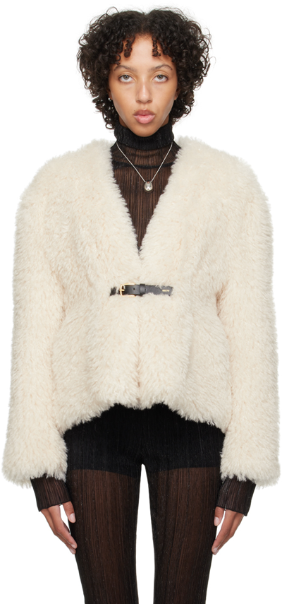 Shop Recto Off·white Belted Faux-shearling Jacket In Cream