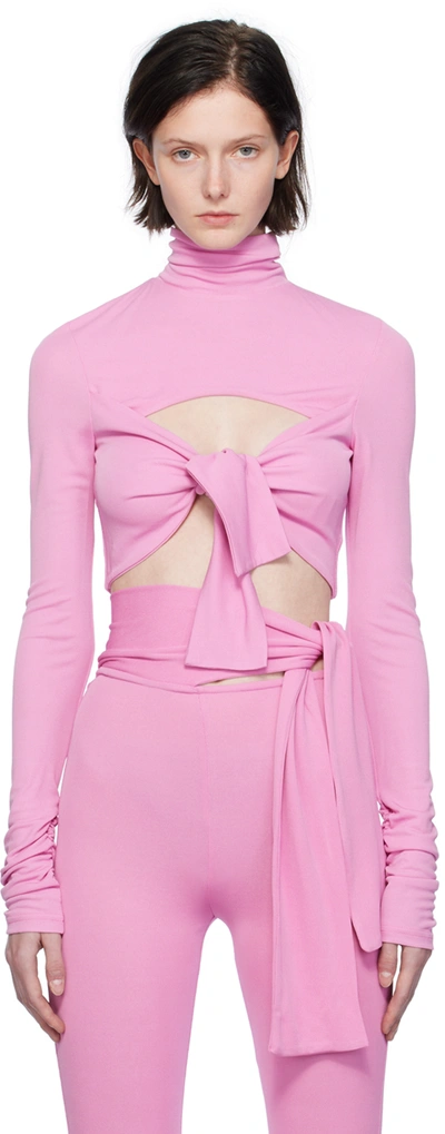 Shop Msgm Pink Bow Turtleneck In 12 Pink