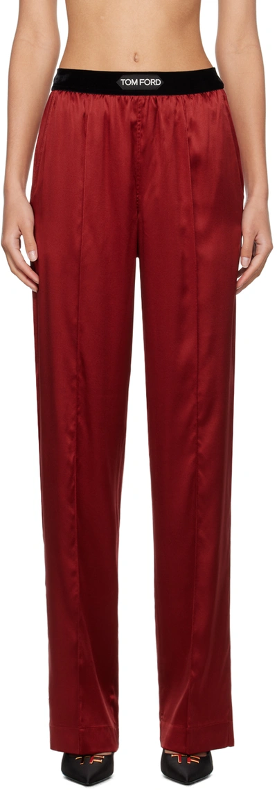 Shop Tom Ford Red Elasticized Pyjama Pants In Er450 Oxblood Red