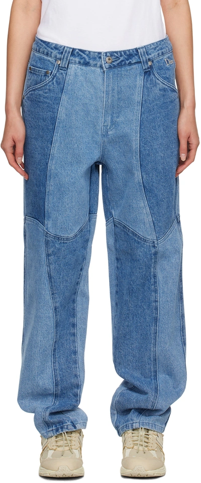 Shop Dime Blue Blocked Jeans In Blue Washed