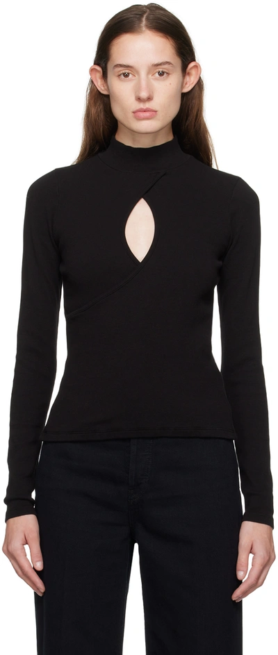 Re/done Keyhole Mock Neck Top In Black
