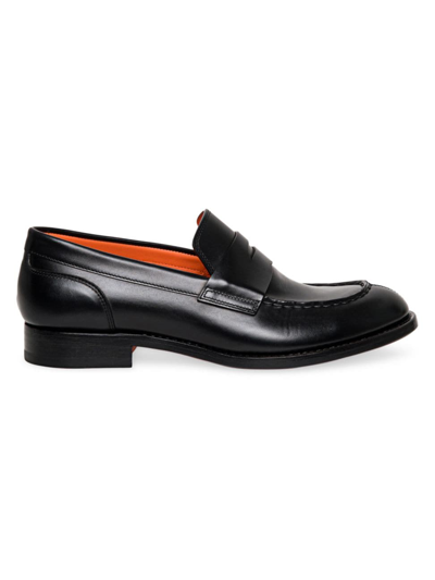 Shop Santoni Women's Stacked Leather Penny Loafers In Black