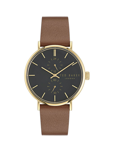 Shop Ted Baker Men's Phylipa Gents Timeless Goldtone Stainless Steel & Leather Chronograph Watch/41mm In Brown