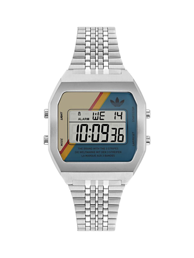 Shop Adidas Originals Men's Digital Two Stainless Steel Bracelet Watch/36mm In Silver