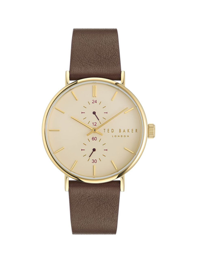 Shop Ted Baker Men's Phylipa Gents Timeless Goldtone Stainless Steel & Leather Chronograph Watch/41mm In Brown