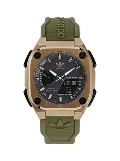 Shop Adidas Originals Men's City Tech One Ip Bronze-plated Stainless Steel & Resin Strap Watch/45mm In Green