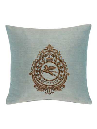 Shop Etro Pali Embroidered Cushion In Blue