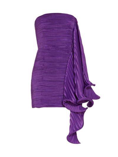 Shop Amur Women's Pleated Ruffle Satin Strapless Mini Dress In Royal Purple