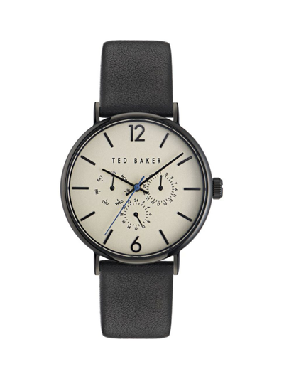 Shop Ted Baker Men's Phylipa Gents Timeless Blackened Stainless Steel & Leather Chronograph Watch/41mm