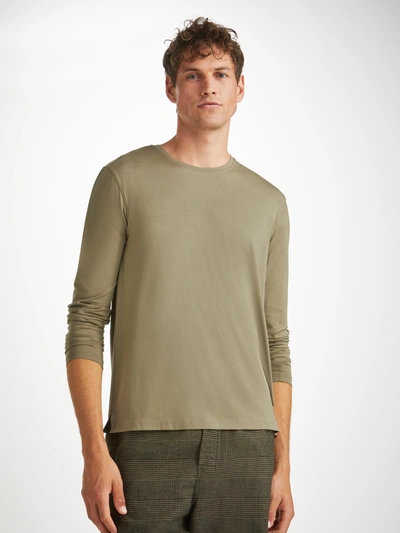Shop Derek Rose Men's Long Sleeve T-shirt Basel Micro Modal Stretch Khaki