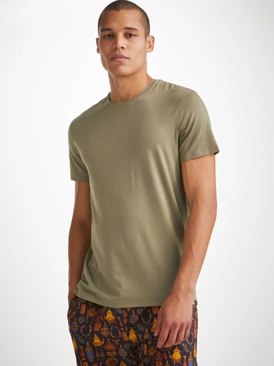 Shop Derek Rose Men's T-shirt Basel Micro Modal Stretch Khaki In Green